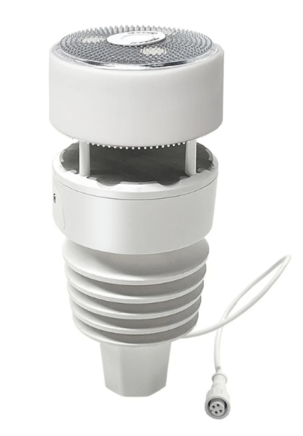 Anémomètre ultrason Windkair vu de face, capteur 7-en-1 et câble de raccordement